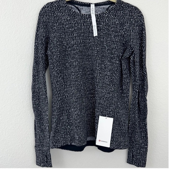 Lululemon Women's Runderful Long Sleeve Active Top Jacquard Black White Size 12 - Picture 2 of 10